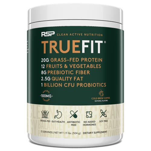 RSP TrueFit Cold Brew Coffee Protein Powder Meal Replacement Shake, High Protein Coffee with Natural Caffeine, Grass Fed Whey,