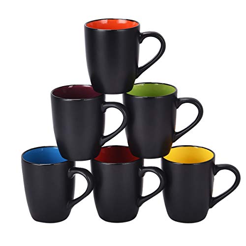 Set of 6 Coffee Mug Sets, 16 Ounce Ceramic Coffee Mugs Restaurant Coffee Mug, Large-sized Black Coffee Mugs Set Perfect for Coffee