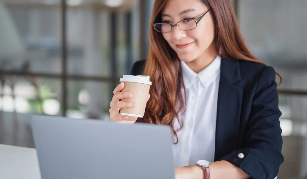 businesswoman drinking coffee