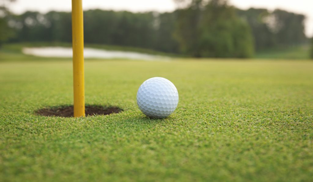 close up of golf ball near hole 