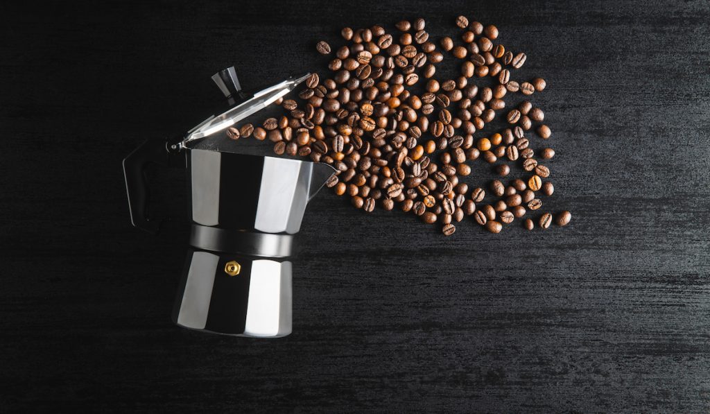 coffee beans and moka pot