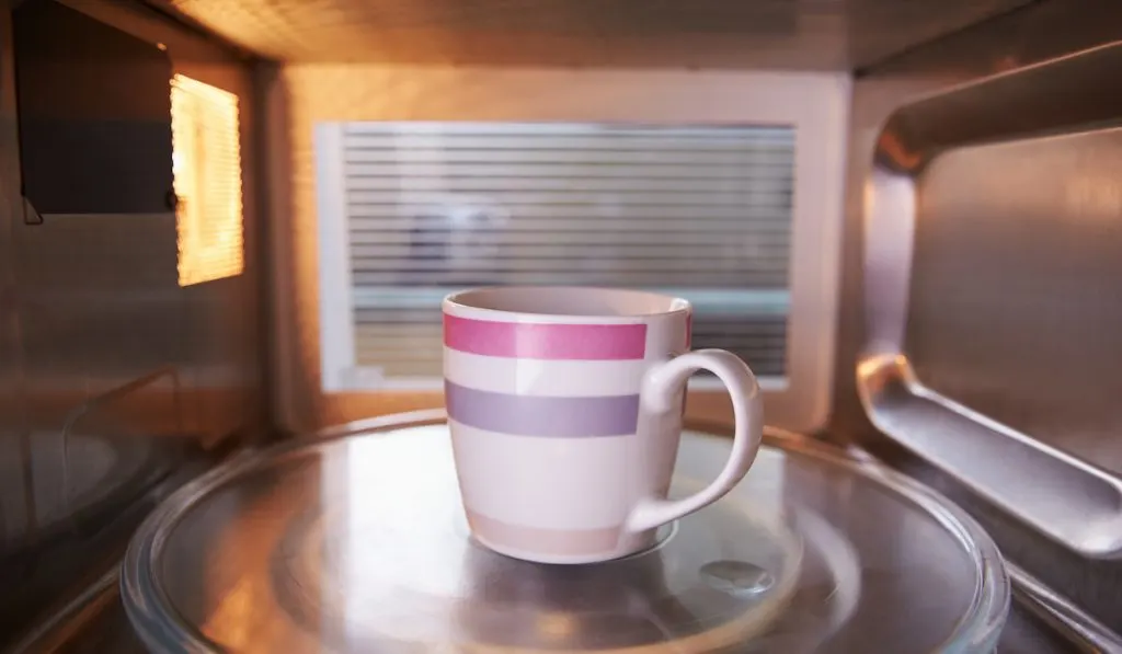 coffee cup inside a microwave