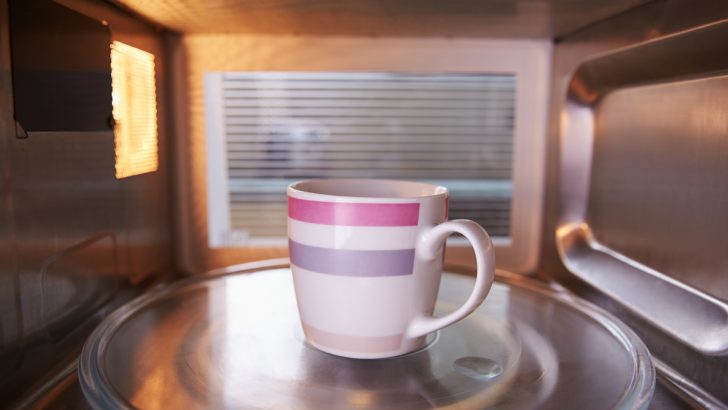 coffee cup inside a microwave